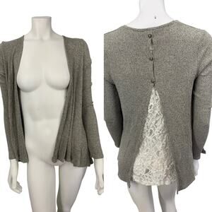 Tea n Rose open front cardigan knit sweater white lace back small